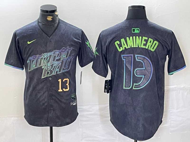 Men%27s Tampa Bay Rays #13 Junior Caminero Number Charcoal 2024 City Connect Limited Stitched Jerseys->tampa bay rays->MLB Jersey